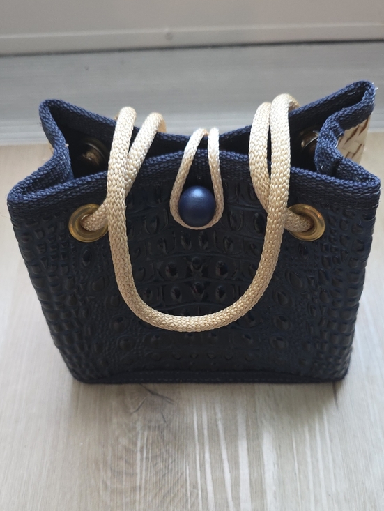 Eldena’s Collection Handbags - Eldena’s Collection Mini Navy Blue Croc Embossed Straw Tote Bag